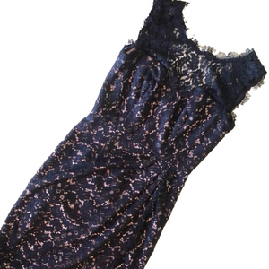 Eliza J. NEW cocktail dress lace size 2 sleeveless faux wrap skirt navy blue